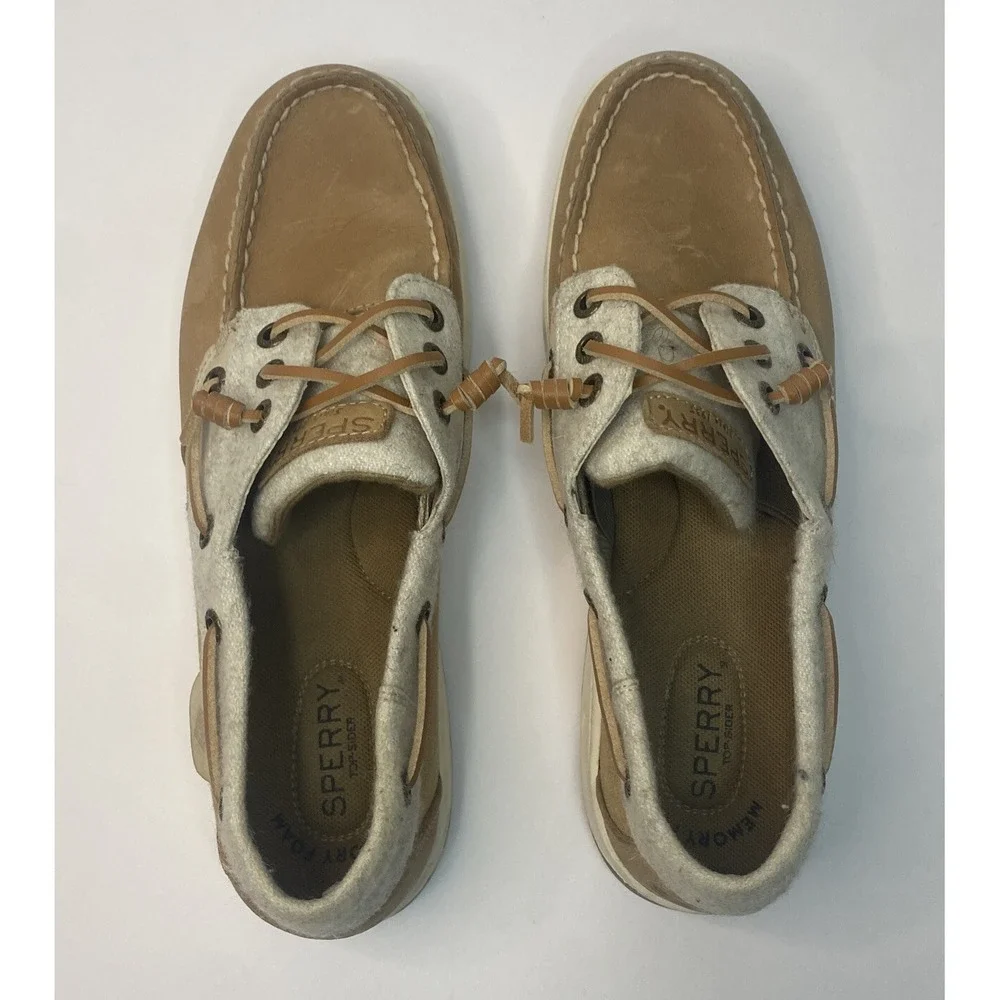Sperry Womens Boat‎ Shoe Size 8M STS84630 Tan Linen. Very Good Condition. Comfy.